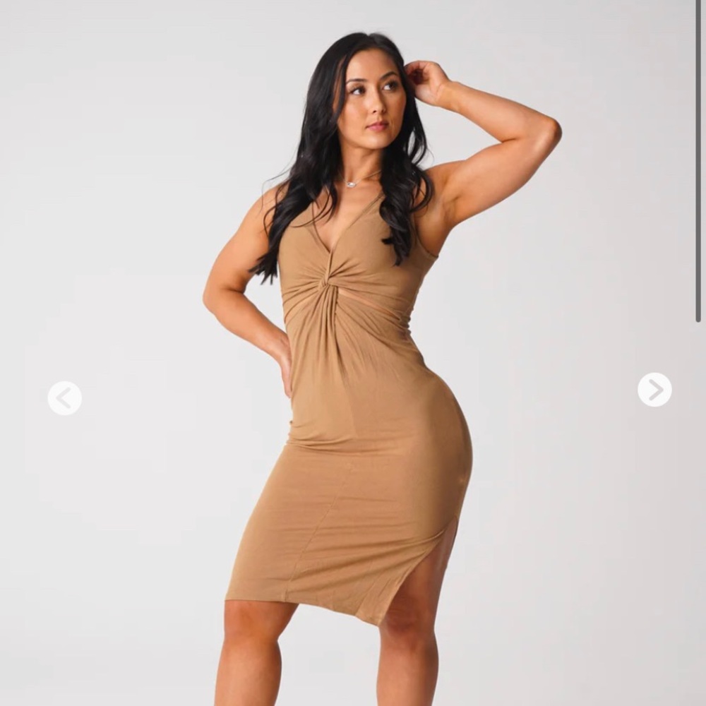 Mocha Golden Vibes Cut Out Midi Dress